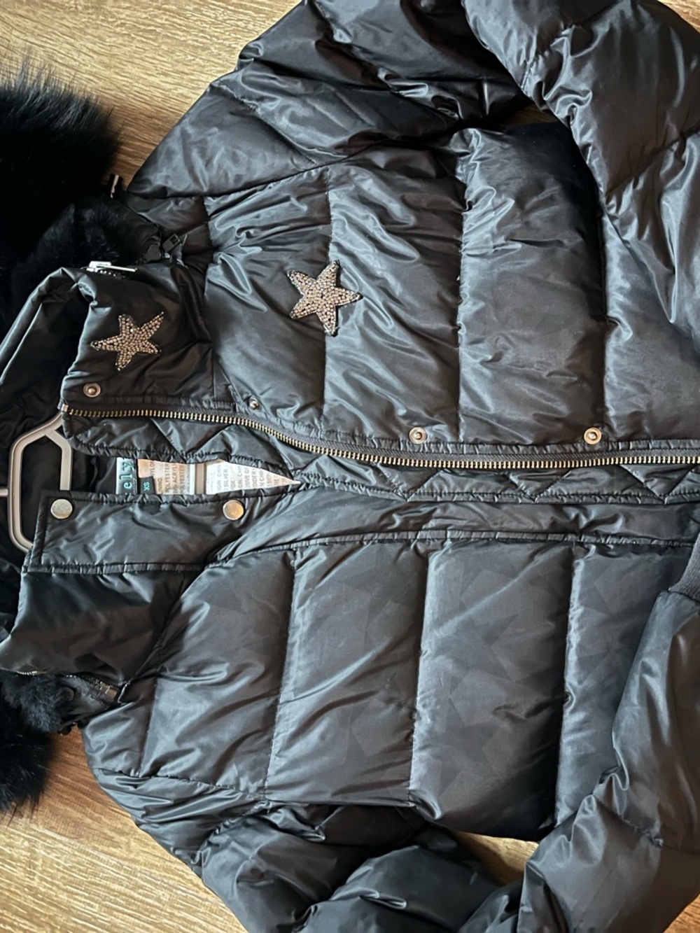 JOCELYN Black Quilted Puffer Jacket with Sparkle Star Accents